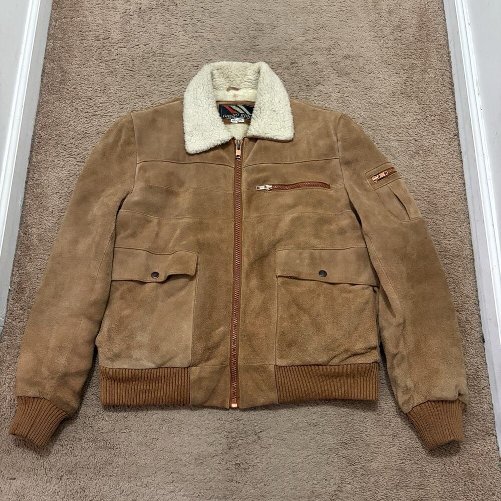 Vintage Chess King Suede Bomber Jacket Lined Size 42 Brown